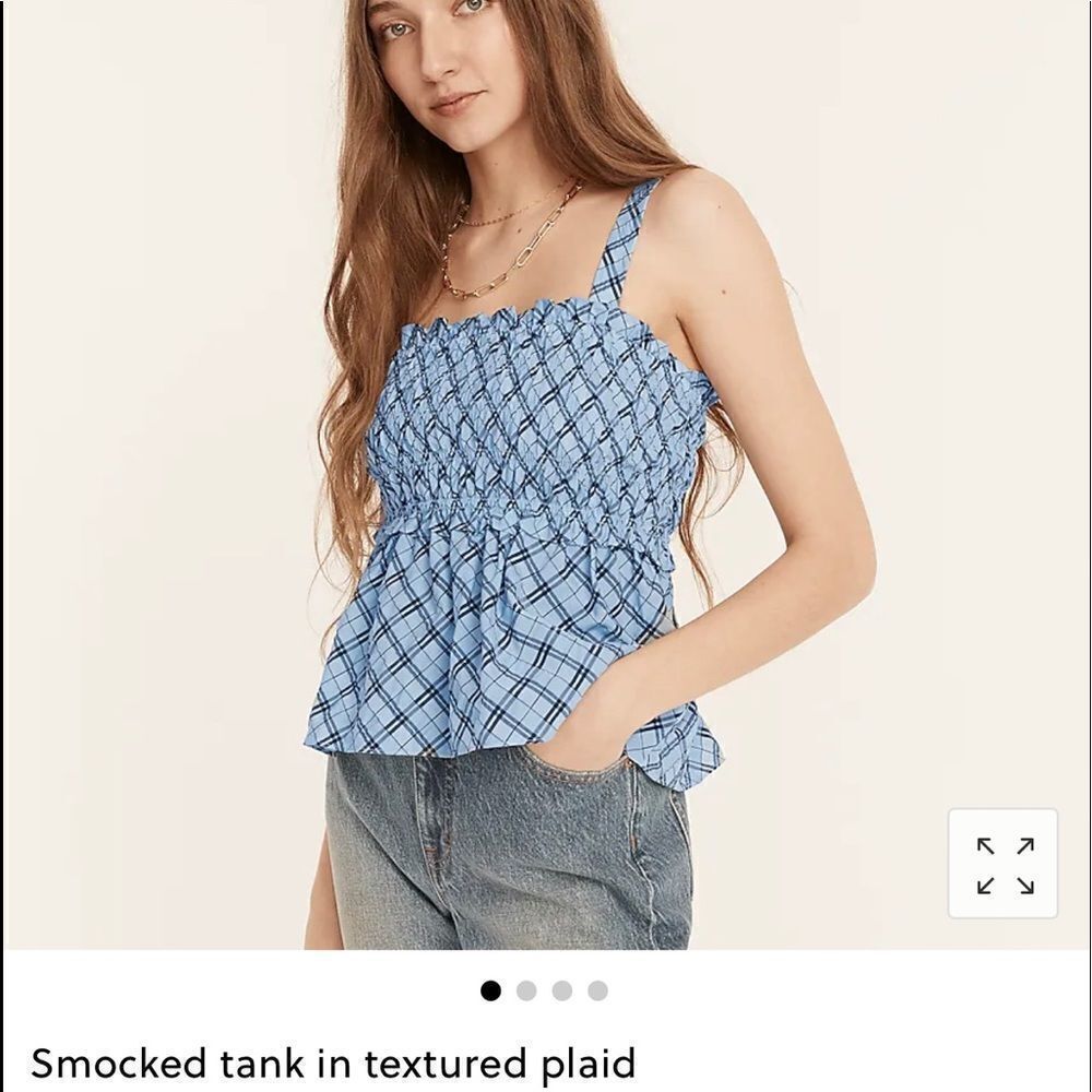 J Crew Smocked Halter Top. Ruched.‎ Blue Plaid. Size Medium . NWT